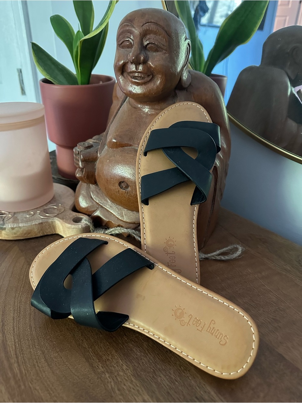 Black Crisscross Slide Sandals for Women